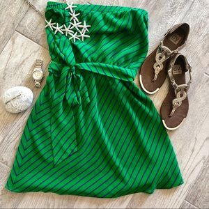 ☀️2/$20 Express Green & Blue Stripped Strapless Dress